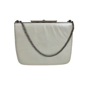 Vintage 1950s 1960s Nicholas Reich Pearl White Hand Bag Purse Bag Silver Chain